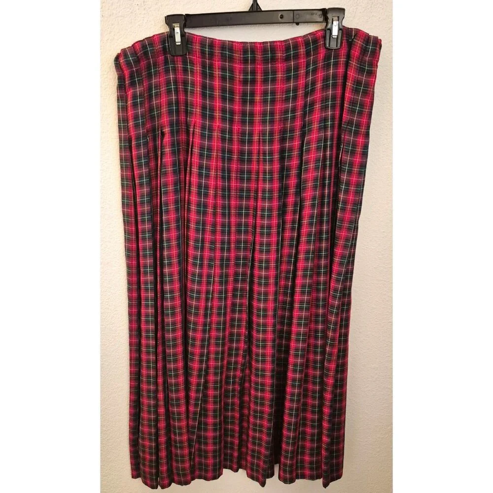 Marisa Christina Vintage Classic Plaid 100% Rayon Maxi Pleated Skirt Sz S EUC